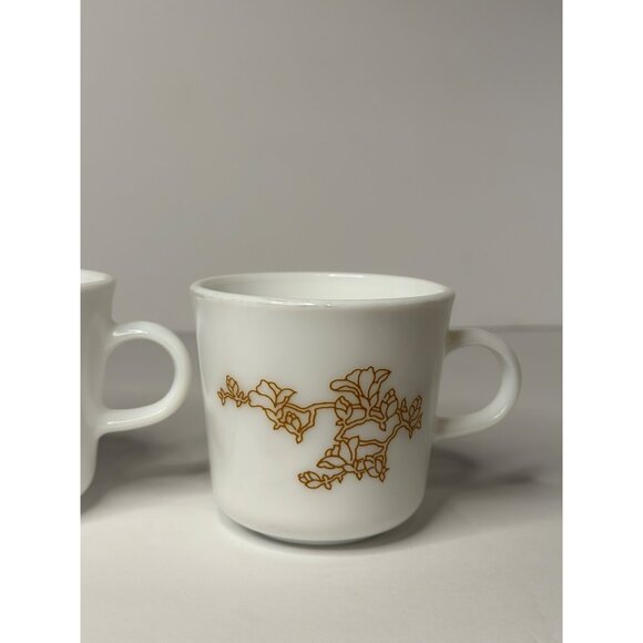 VTG Corning Milk Glass Mug Cup Coffee Cherry Blossom Pattern Oriental Set of 2 - Picture 4 of 6